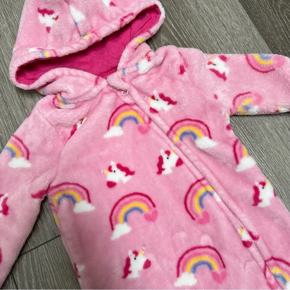 LITTLE BEGINNINGS FLEECE BUNTING PINK UNICORN 3-6MO